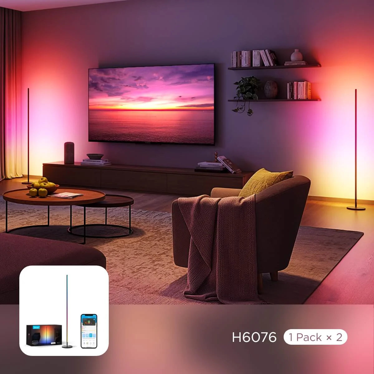 GOVEE RGBICW Älykäs lattiavalaisin MUSTA