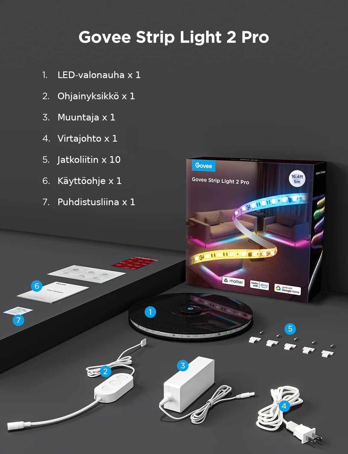 Govee Strip Light 2 Pro RGBICWW LED-valonauha 5m